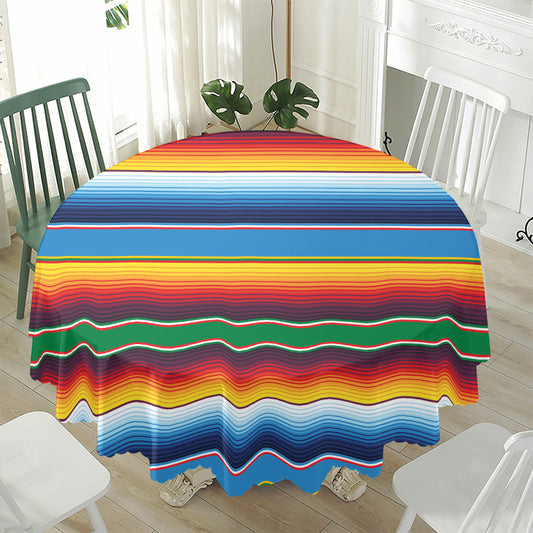 Tribal Mexican Blanket Stripe Print Waterproof Round Tablecloth