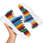 Tribal Mexican Blanket Stripe Print White Chunky Shoes