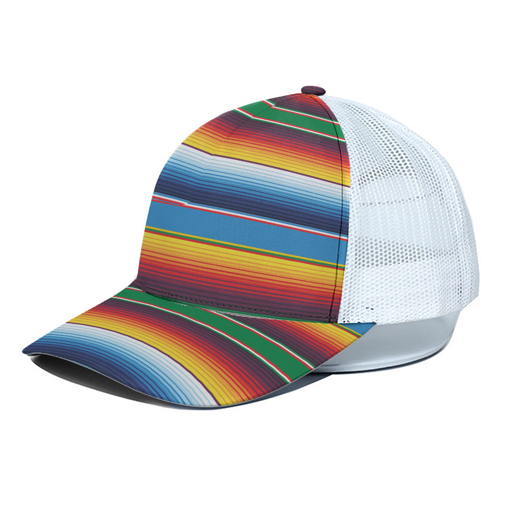 Tribal Mexican Blanket Stripe Print White Mesh Trucker Cap