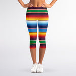 Tribal Mexican Blanket Stripe Print Women's Capri Leggings