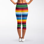 Tribal Mexican Blanket Stripe Print Women's Capri Leggings