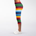 Tribal Mexican Blanket Stripe Print Women's Capri Leggings