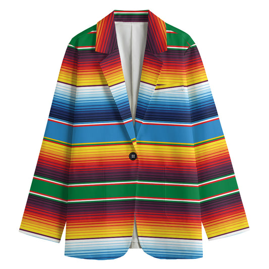Tribal Mexican Blanket Stripe Print Women's Cotton Blazer