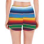 Tribal Mexican Blanket Stripe Print Women's Split Running Shorts