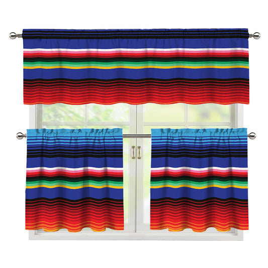 Tribal Mexican Serape Pattern Print 3 Piece Kitchen Curtains
