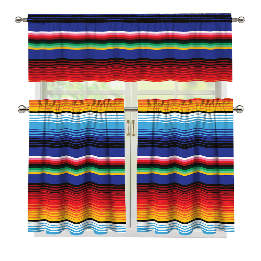 Tribal Mexican Serape Pattern Print 3 Piece Kitchen Curtains