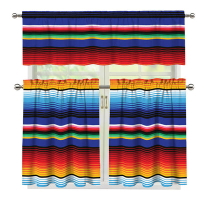 Tribal Mexican Serape Pattern Print 3 Piece Kitchen Curtains