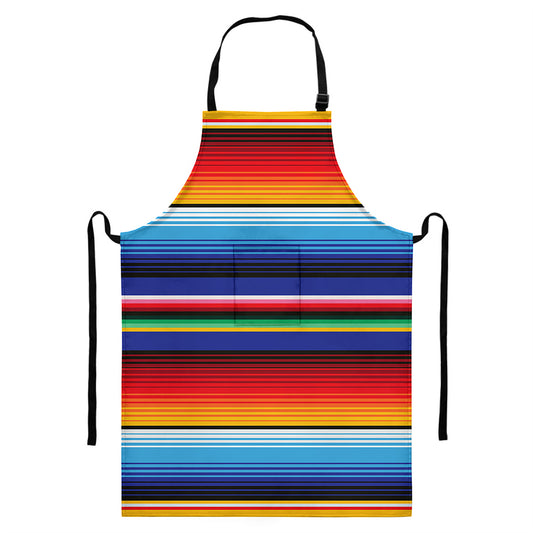 Tribal Mexican Serape Pattern Print Bib Apron With Pocket