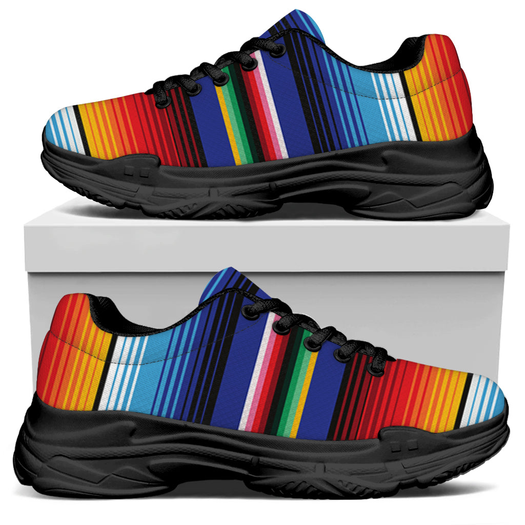 Tribal Mexican Serape Pattern Print Black Chunky Shoes