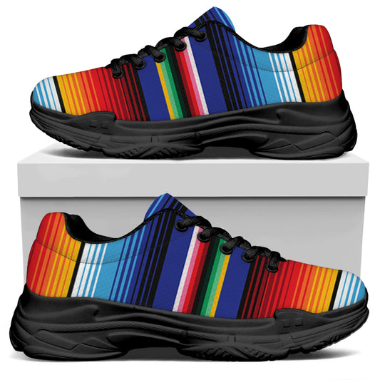 Tribal Mexican Serape Pattern Print Black Chunky Shoes