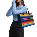 Tribal Mexican Serape Pattern Print Canvas Tote Bag