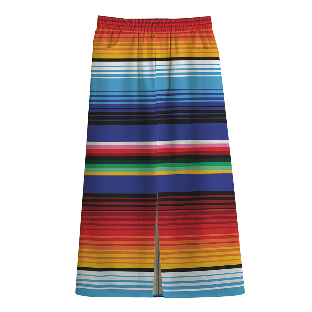 Tribal Mexican Serape Pattern Print Cotton Front Slit Maxi Skirt