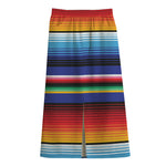 Tribal Mexican Serape Pattern Print Cotton Front Slit Maxi Skirt