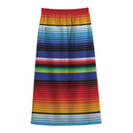 Tribal Mexican Serape Pattern Print Cotton Front Slit Maxi Skirt