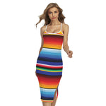Tribal Mexican Serape Pattern Print Cross Back Cami Dress