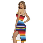 Tribal Mexican Serape Pattern Print Cross Back Cami Dress