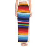 Tribal Mexican Serape Pattern Print High Slit Maxi Skirt