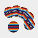 Tribal Mexican Serape Pattern Print Leather Coaster Set