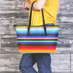 Tribal Mexican Serape Pattern Print Leather Tote Bag