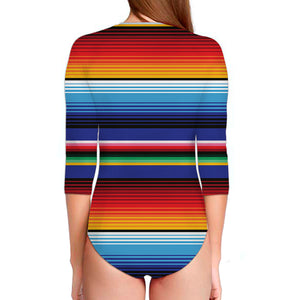 Tribal Mexican Serape Pattern Print Long Sleeve Swimsuit