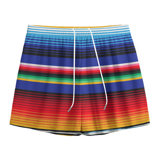 Tribal Mexican Serape Pattern Print Mesh Shorts