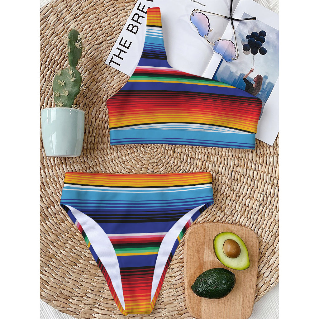 Tribal Mexican Serape Pattern Print One Shoulder Bikini Top