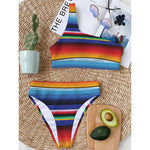 Tribal Mexican Serape Pattern Print One Shoulder Bikini Top