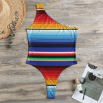 Tribal Mexican Serape Pattern Print One Shoulder Bodysuit