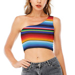 Tribal Mexican Serape Pattern Print One Shoulder Crop Top
