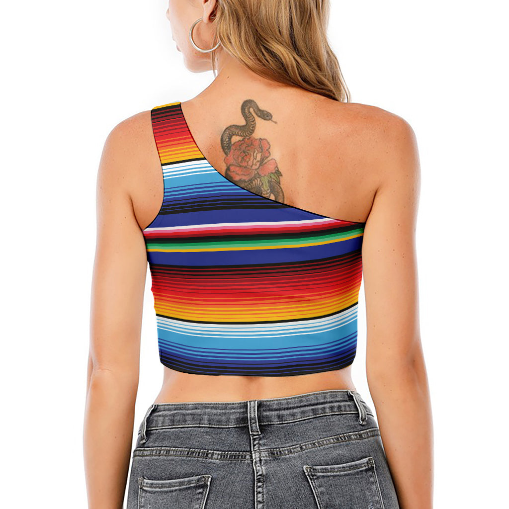 Tribal Mexican Serape Pattern Print One Shoulder Crop Top