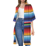 Tribal Mexican Serape Pattern Print Open Front Beach Cover Up