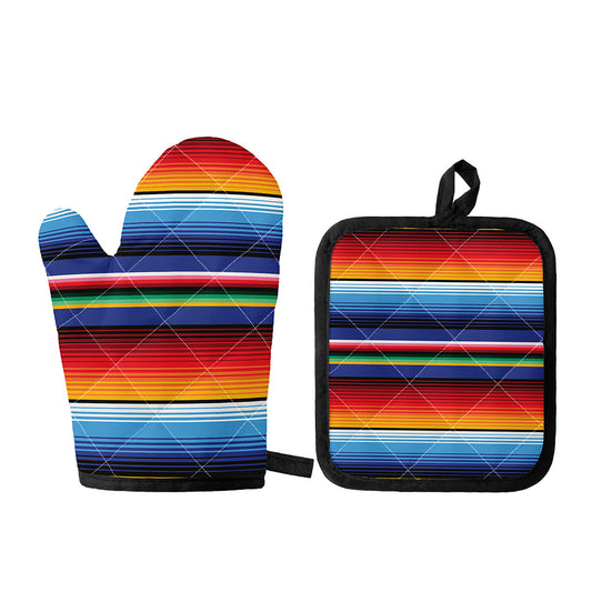 Tribal Mexican Serape Pattern Print Oven Mitt And Pot Holder Set