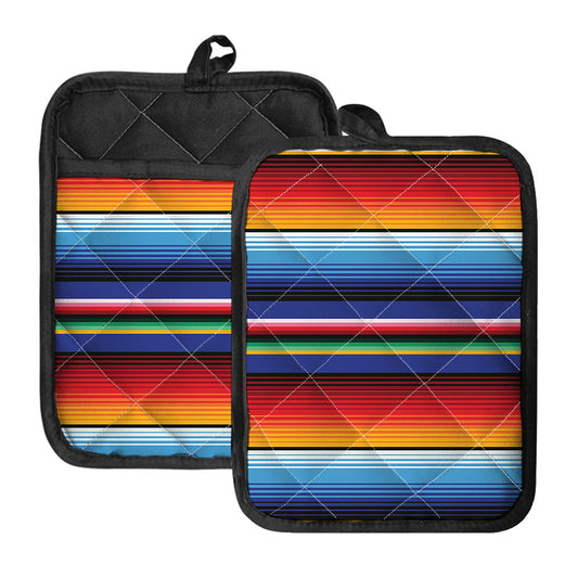 Tribal Mexican Serape Pattern Print Pot Holders With Pocket