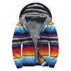 Tribal Mexican Serape Pattern Print Sherpa Lined Zip Up Hoodie