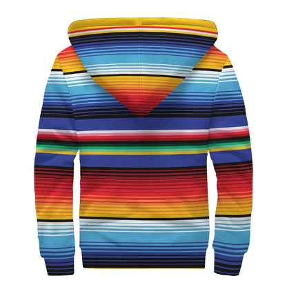 Tribal Mexican Serape Pattern Print Sherpa Lined Zip Up Hoodie