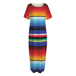 Tribal Mexican Serape Pattern Print Short Sleeve Long Nightdress