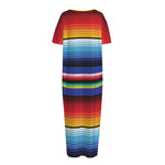 Tribal Mexican Serape Pattern Print Short Sleeve Long Nightdress
