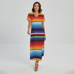 Tribal Mexican Serape Pattern Print Short Sleeve Maxi Dress