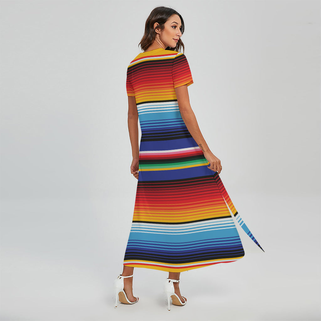 Tribal Mexican Serape Pattern Print Short Sleeve Maxi Dress