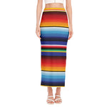 Tribal Mexican Serape Pattern Print Side Slit Maxi Skirt