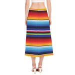 Tribal Mexican Serape Pattern Print Side Slit Midi Skirt