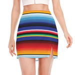 Tribal Mexican Serape Pattern Print Side Slit Mini Skirt
