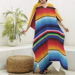 Tribal Mexican Serape Pattern Print Silk V-Neck Kaftan Dress