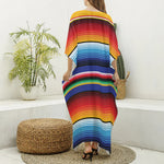 Tribal Mexican Serape Pattern Print Silk V-Neck Kaftan Dress