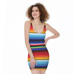 Tribal Mexican Serape Pattern Print Sleeveless Bodycon Dress