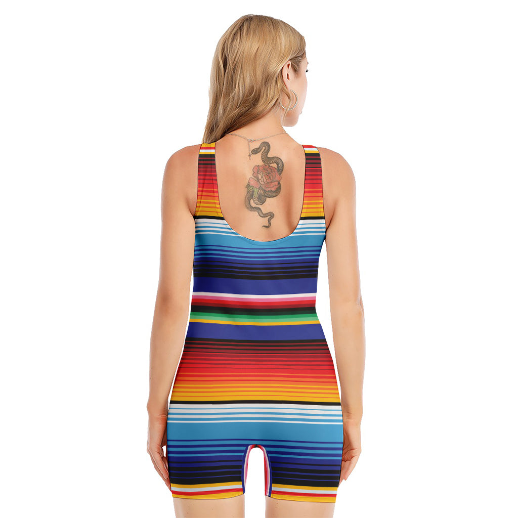 Tribal Mexican Serape Pattern Print Sleeveless One Piece Swimsuit