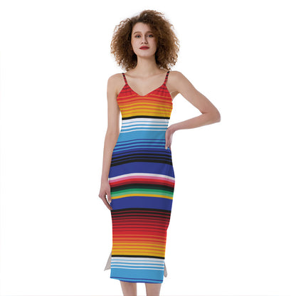 Tribal Mexican Serape Pattern Print Slim Fit Midi Cami Dress