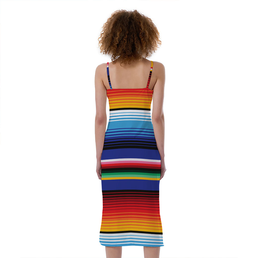 Tribal Mexican Serape Pattern Print Slim Fit Midi Cami Dress
