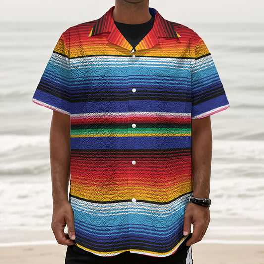 Tribal Mexican Serape Pattern Print Textured Short Sleeve Shirt