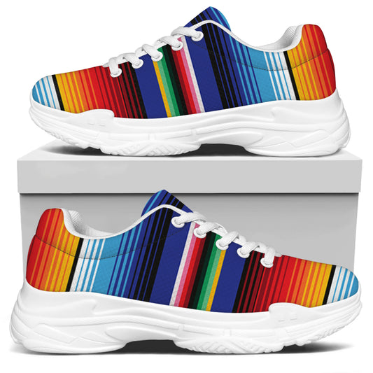 Tribal Mexican Serape Pattern Print White Chunky Shoes